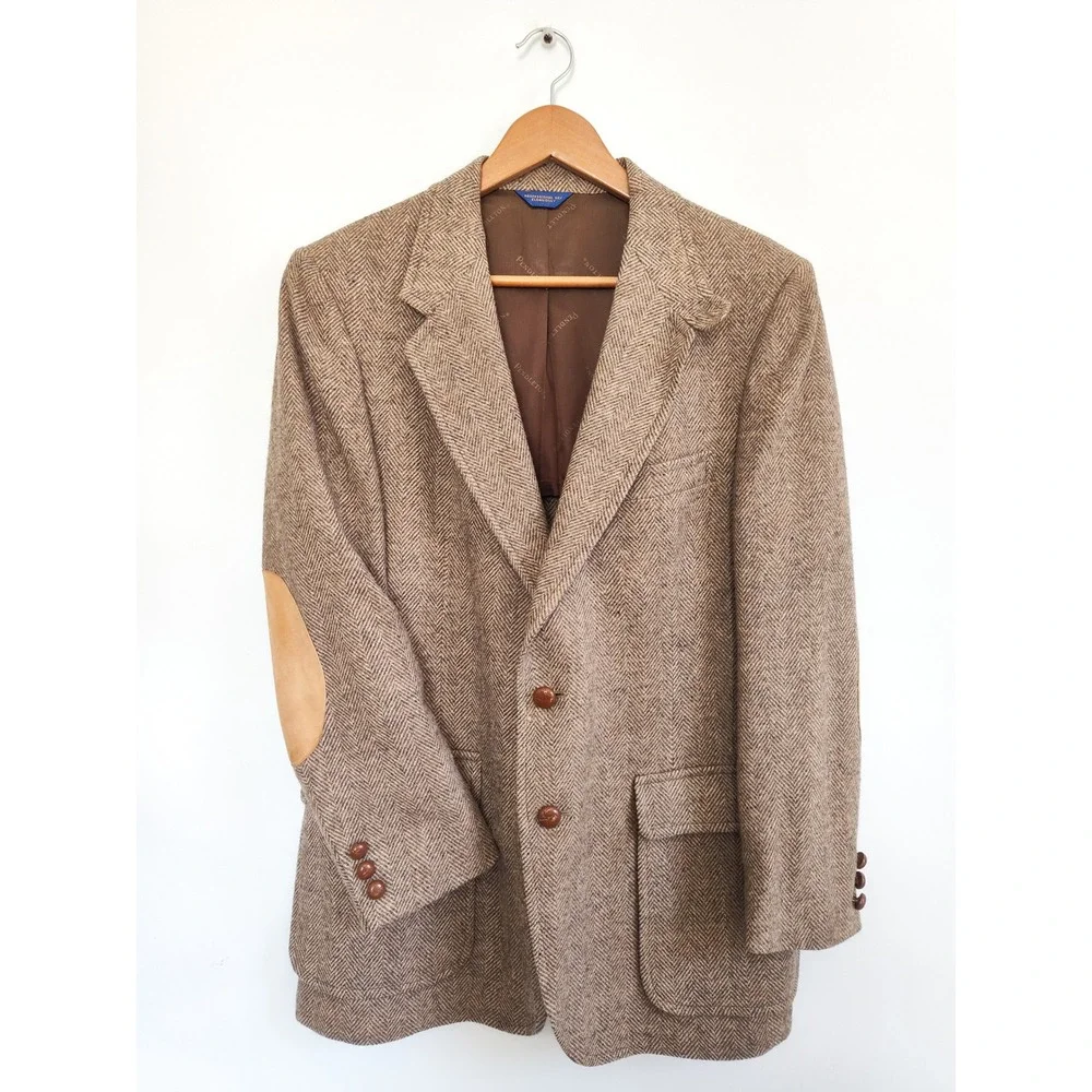 Vintage Pendleton Sport Coat 38R 100% Wool Tweed Herringbone Suede Elbow Patch
